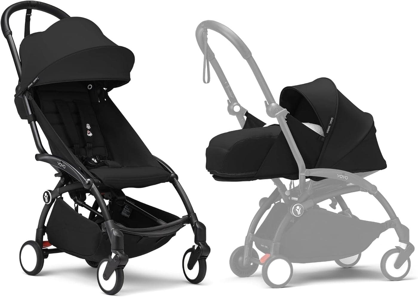 Stokke YOYO3 Complete Yoyo Stroller From Birth - Includes Black Frame + YOYO 6+ Color Pack + 0+ Newborn Pack - Black