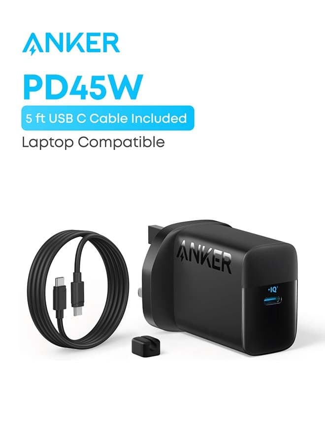 45W USB C Charger, PPS Fast Charger with Cable, Laptop Compatible, Super Fast Charging 2.0 for iPhone17/16/15, Samsung Galaxy S26/ S25/S24 Ultra, Note20, Pixel(5 ft USB C Cable Included) Black