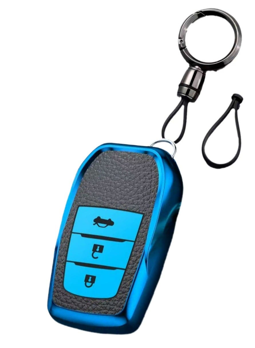 OUYoo Soft TPU Cover Compatible with Toyota Camry2024-2025,Fortuner, Hilux, Innova Crysta, Fortuner Legender, Innova HyCross, Land Cruiser 2B/3B Smart Key,Comes with a key chain(Blue).