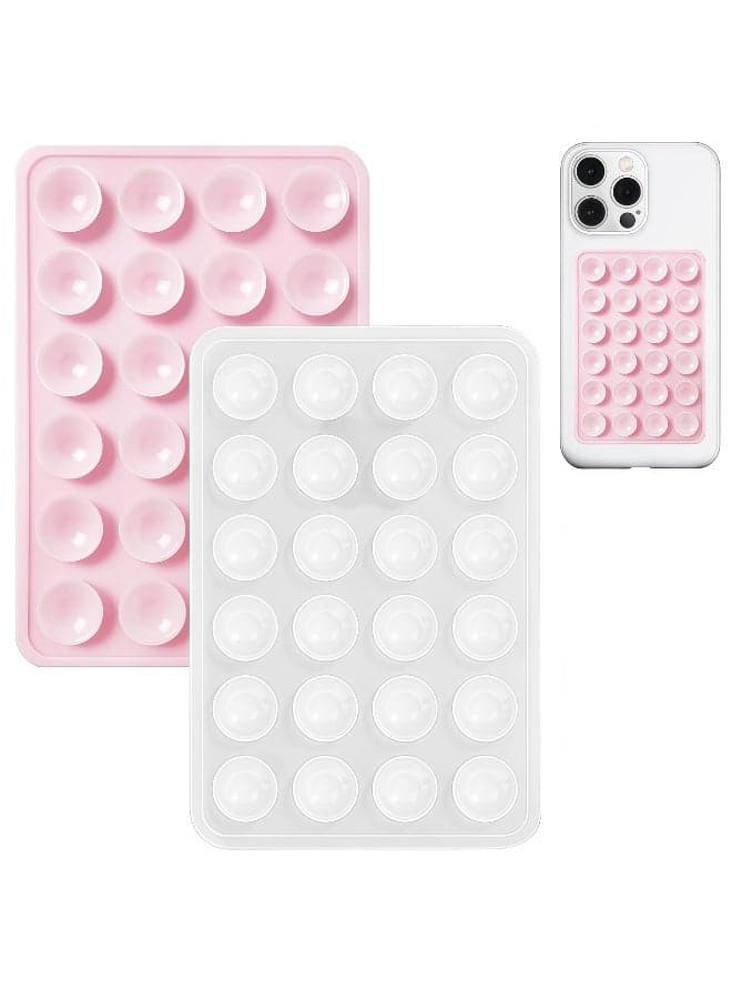 2Pcs Suction Phone Case Mount Pink & White, Silicone Phone Suction Grip Compatible with iPhone & Android, Anti-Slip Hands-Free Phone Holder, Sticky Grip for TikTok Videos, Selfies & Cooking