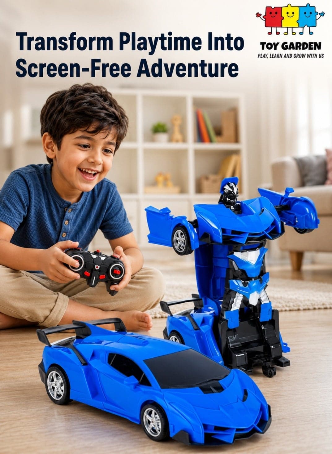 2-in-1 remote control toy, Transforming Remote Control Robot Car for Kids, Blue RC Sports Car with Easy Transformation and 360° Rotation, Fun Action Toy Gift