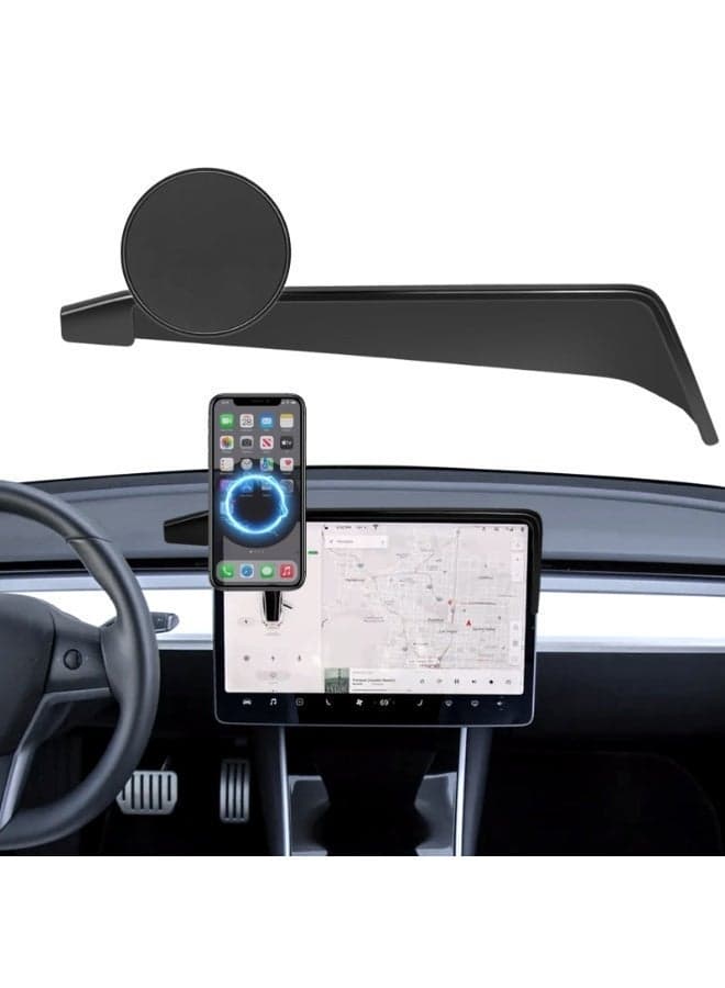 FETUSI Car Phone Holder Fit for Tesla Model 3/Y – Magnetic Dashboard Mount Compatible with MagSafe, Fixed Clip for 15.4 Inch Screen, 360° Rotation, Strong Hold, One-Touch Lock