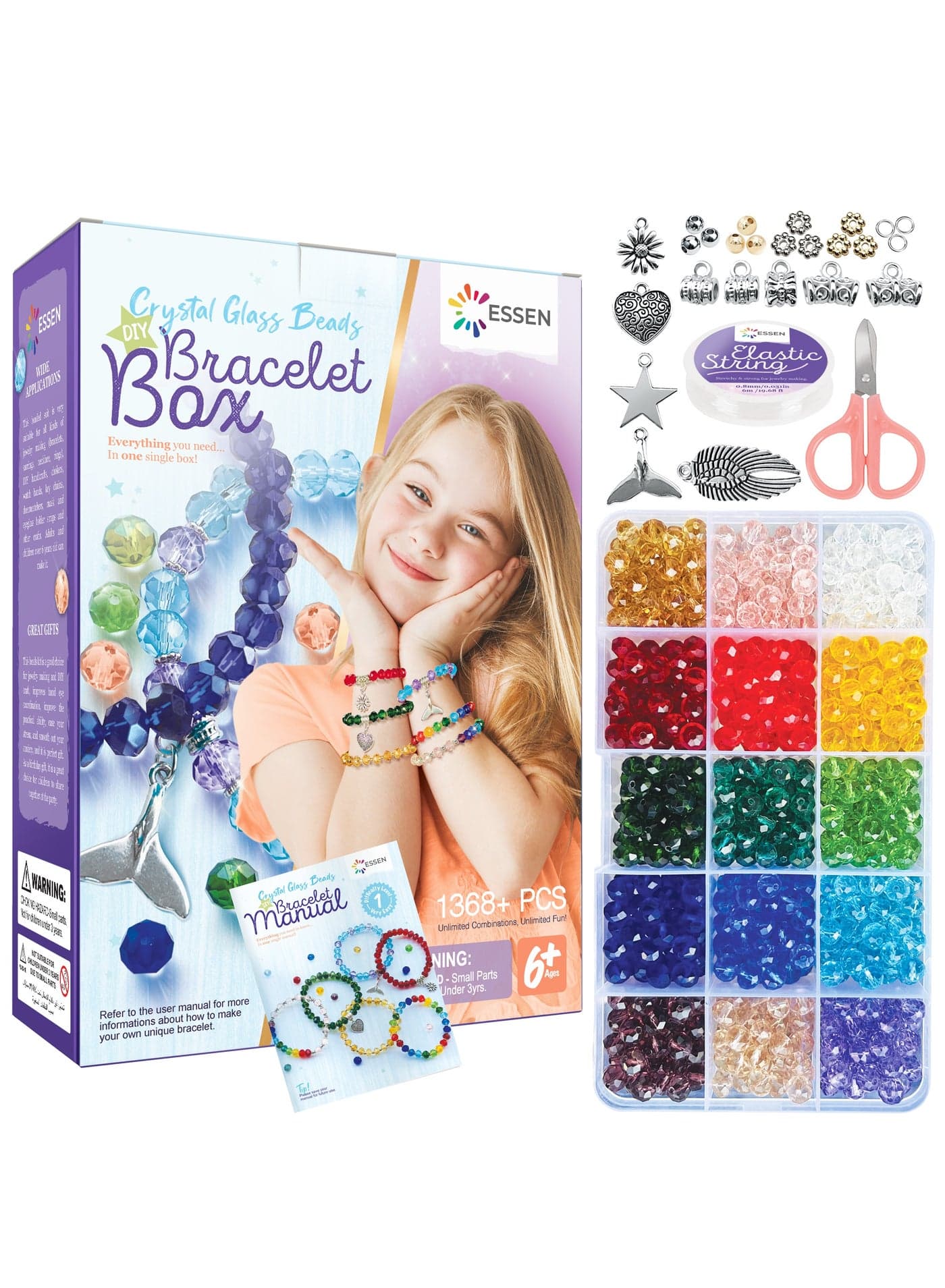 1368+ pcs Crystal Glass Beads, Spacers & Charms for DIY Bracelet Jewelry Making Kit