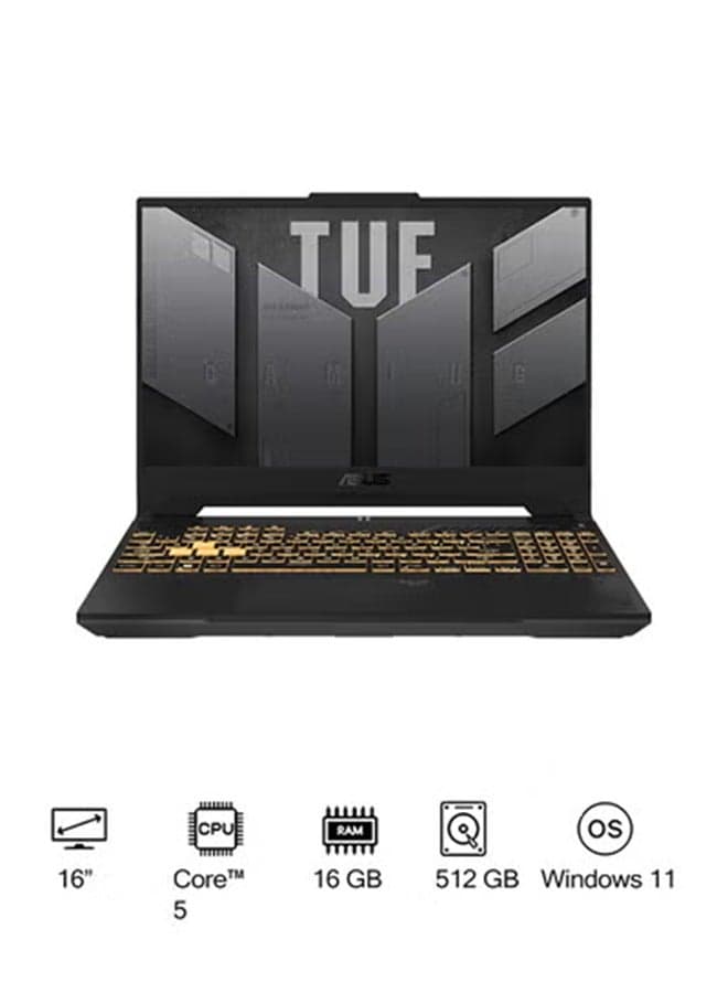 TUF Gaming F16 Laptop With 16 Inch Full HD(1920X1080) Display,Intel Core 5 210H Processor/16GB RAM DDR5/512GB SSD/6GB NVIDIA GeForce RTX 4050 Graphics/Windows 11 Home English/Arabic Mecha Grey