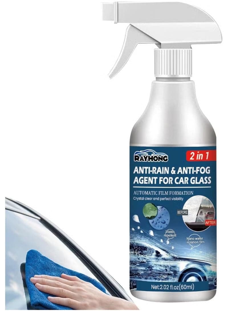 Anti Fog Spray for Car Windshield & Glasses, Long-Lasting Defogger for Swim Goggles, Eyeglasses, Ski Lenses, and Mirrors, Water-Repellent Coating for Clear Vision, 60ml