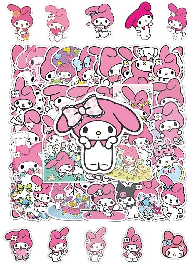 100Pcs Kawaii Mymelody Sticker Cute Sanrio Cartoon Waterproof Vinyl Stickers Kid/Teen Gift for Teen Girl Student Water Bottle, Laptop, Phone, Computer, Guitar, Notebook, Skateboard, Travel Case, Scrapbook