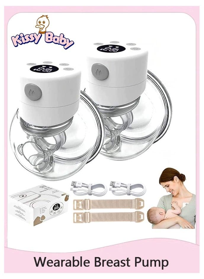 Wearable Breast Pump, 2 Pack Portable Rechargeable Electric Hands Free Breast Pumps with 2 Modes, 9 Levels, LCD Display with Massage and Pumping Mode for Breastfeeding