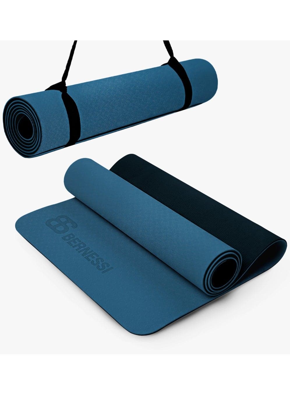 8MM Yoga Mat with Carrying Strap Anti-Slip for Home Workout Exercises Meditation Eco Friendly, Non Skid TPE Yoga Mattres for Pilates 183x61x0.8cm Thick, Blue / Black Color