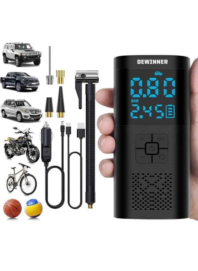Tire Inflator Portable Air Compressor with LCD Display, with 6000mAh Rechargeable Battery Air Pump Inflator for Car Tires, Motorcycle, Bike, Basketball, Other of inflatables