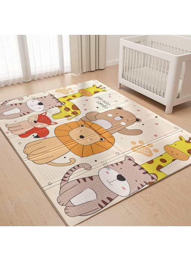 Baby Play Mat, 200*180*1.5 CM Foldable Play Mat for Baby, Extra Large Non-Toxic Tummy Time and Crawling Mat, Thick Foam Play Mat for Baby, Reversible Portable Baby Floor Mat (Please Smile)