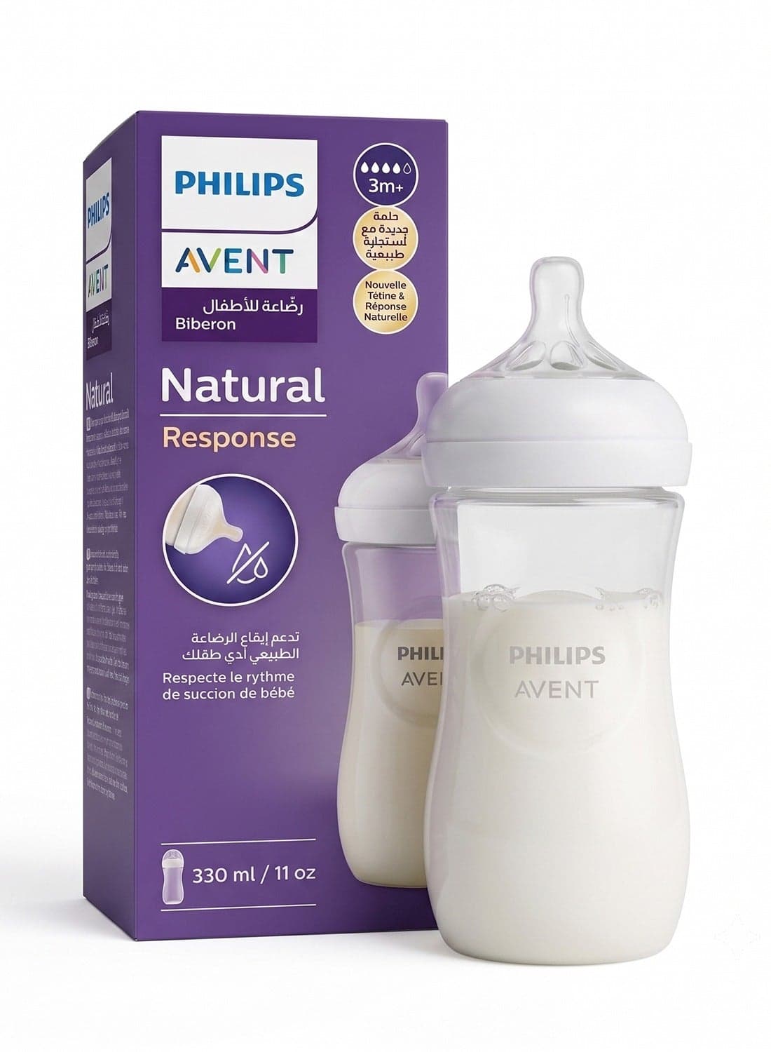 Natural Response Baby Feeding Bottle 330Ml | Fast Flow Nipple | 3M+ | No.1 Brand Recommended By Moms Worldwide |Natural Response Technology Mimics Breastfeeding | Uniquely Designed Nipple Releases Milk Only When Baby Drinks