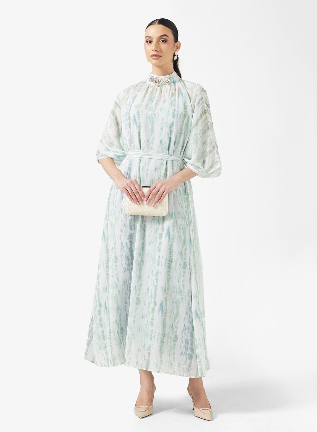 Kaftan With Embellished Neck