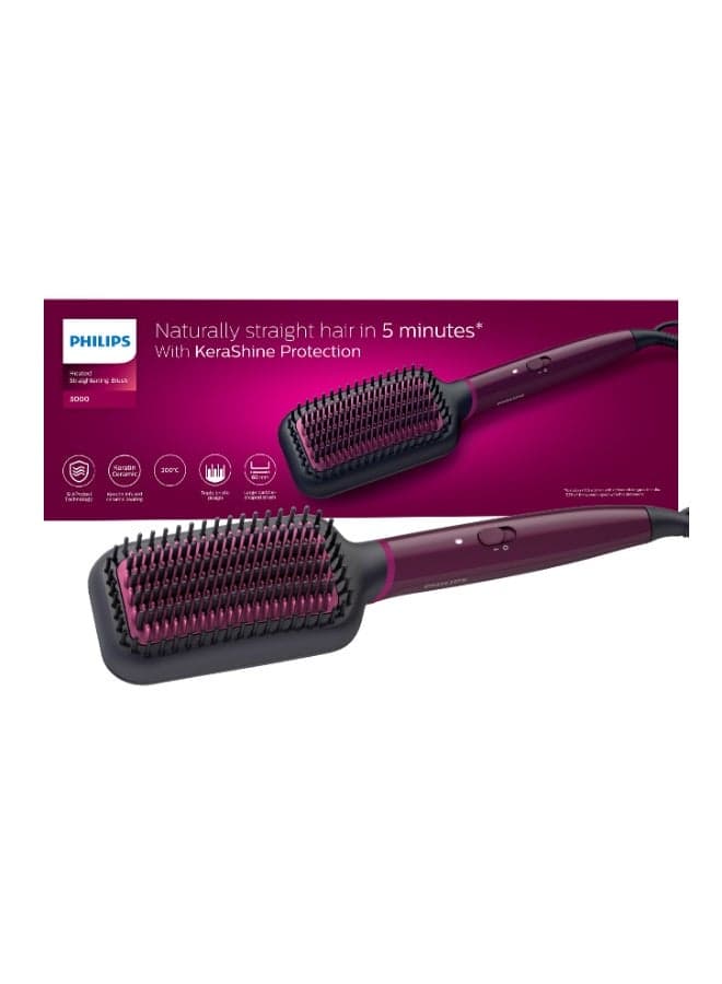 Heated straightening brush BHH730/03|Naturally straight hair in 5 minutes| Keratin infused ceramic coating|1 temperature mode| Triple bristle detangles and protect the scalp Black