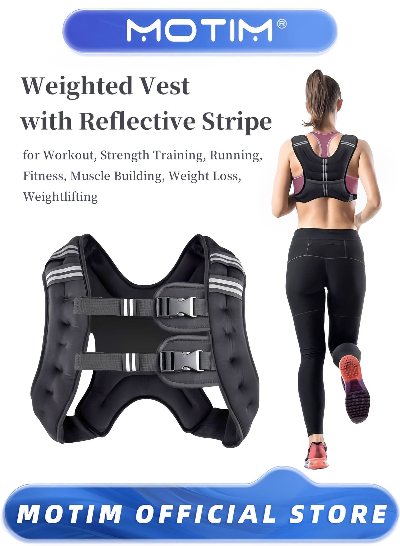Weighted Vest Adjustable with Reflective Stripe for Workout Strength Training Running Fitness Muscle Building Weight Loss and Weightlifting 10KG