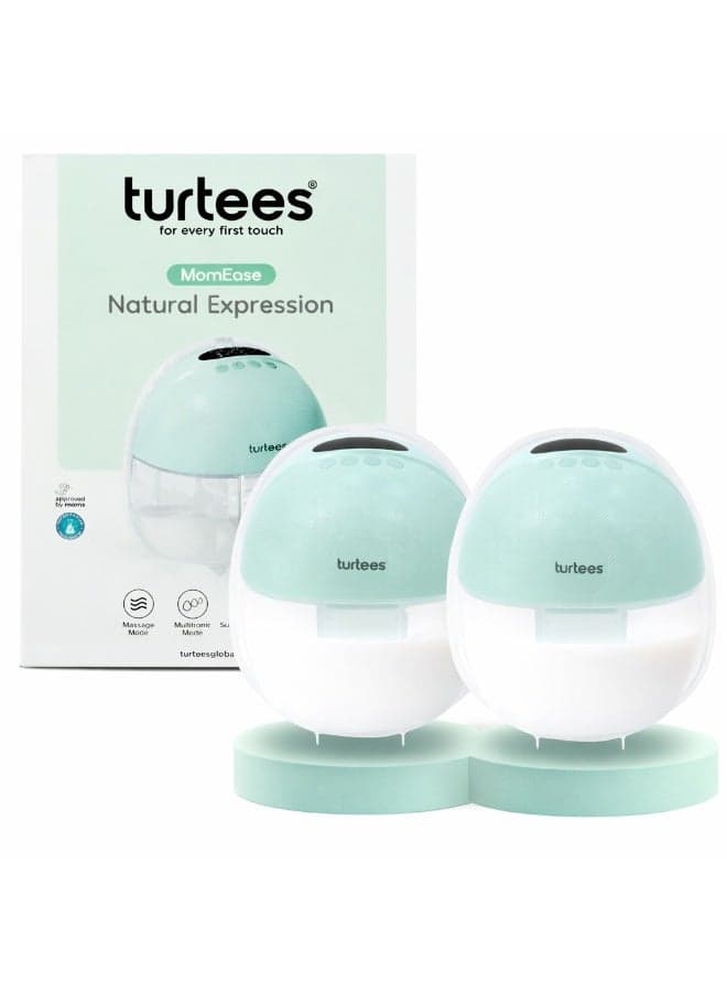 Turtees Wearable Electric Breast Pump for Mothers | Hands-Free In-Bra Milk Expression | Natural Suction with Massage, Multitronic & Express Modes | USB Rechargeable, Portable & Quiet (Pack of 2)