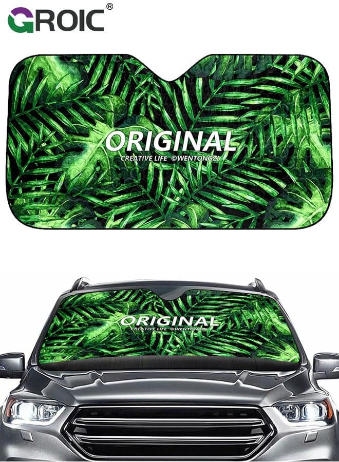 Car Window Sunshade Cover, Tropical Rainforest Car Windshield Sun Shade, Durable Heat Insulation Sunshade, Foldable Reflective Sun Visor for Car, Universal Fit for Most Cars SUV Truck, 51*27.5"