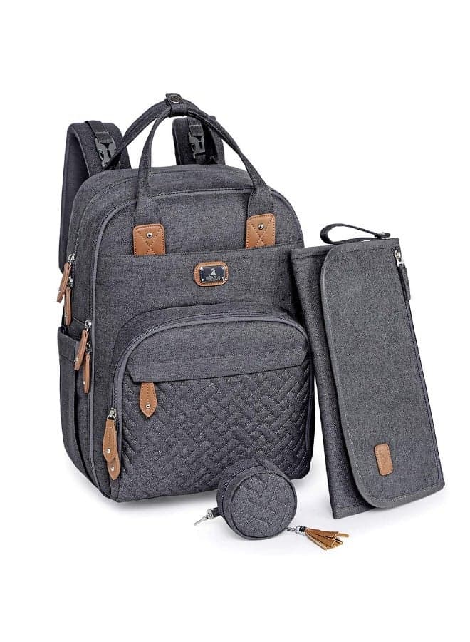 Changing Bag Backpack, Large Nappy Back Pack Multifunction Baby Bags with Portable Changing Mat, Pacifier Holder, and Stroller Straps, for Mom and Dad