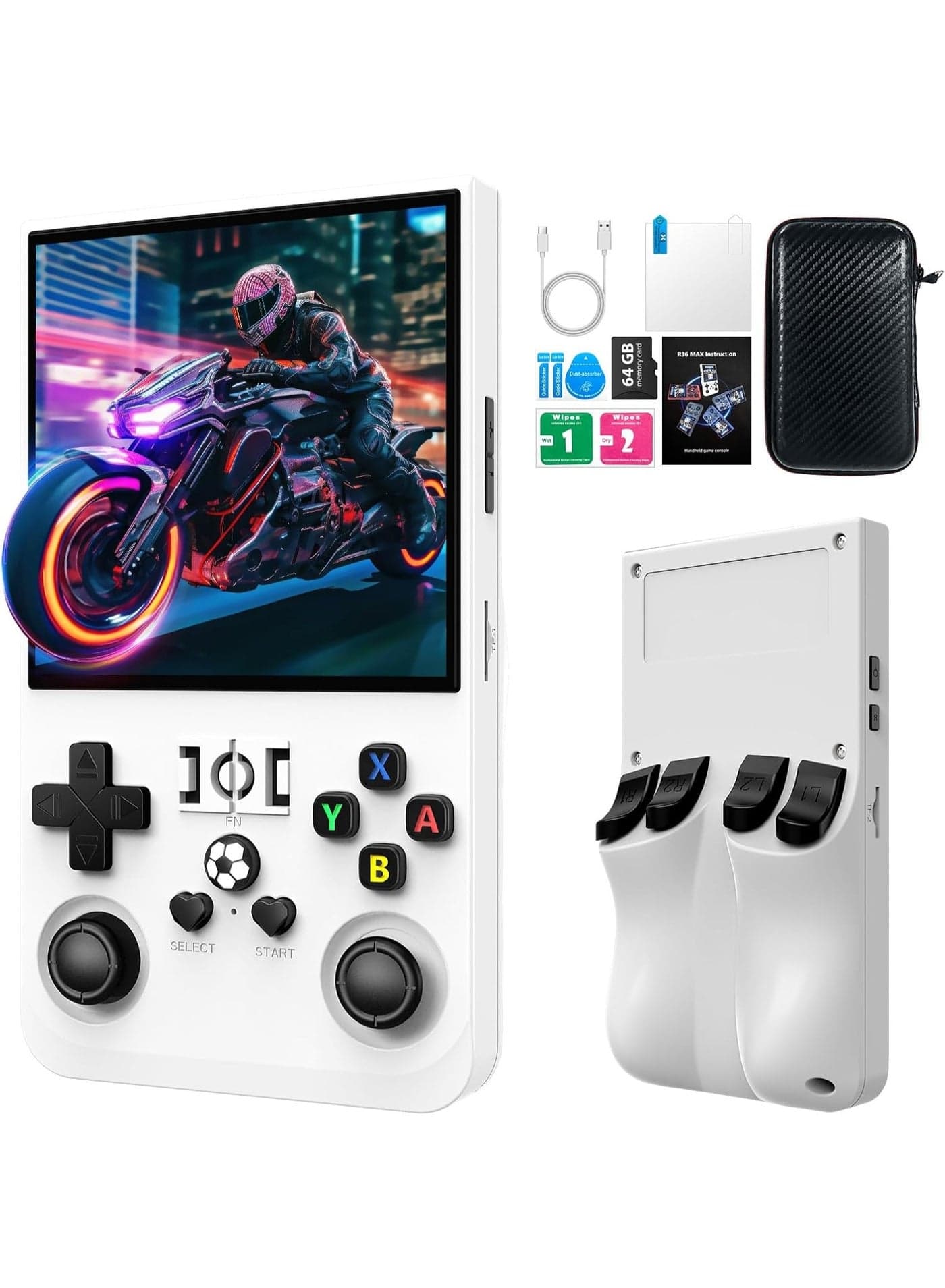 2025 Retro Handheld Game Console with 4.0 Inch IPS Screen, Linux System, 4000mAh Battery, Built-In 64GB Memory, Portable Pocket Mini Arcade, White
