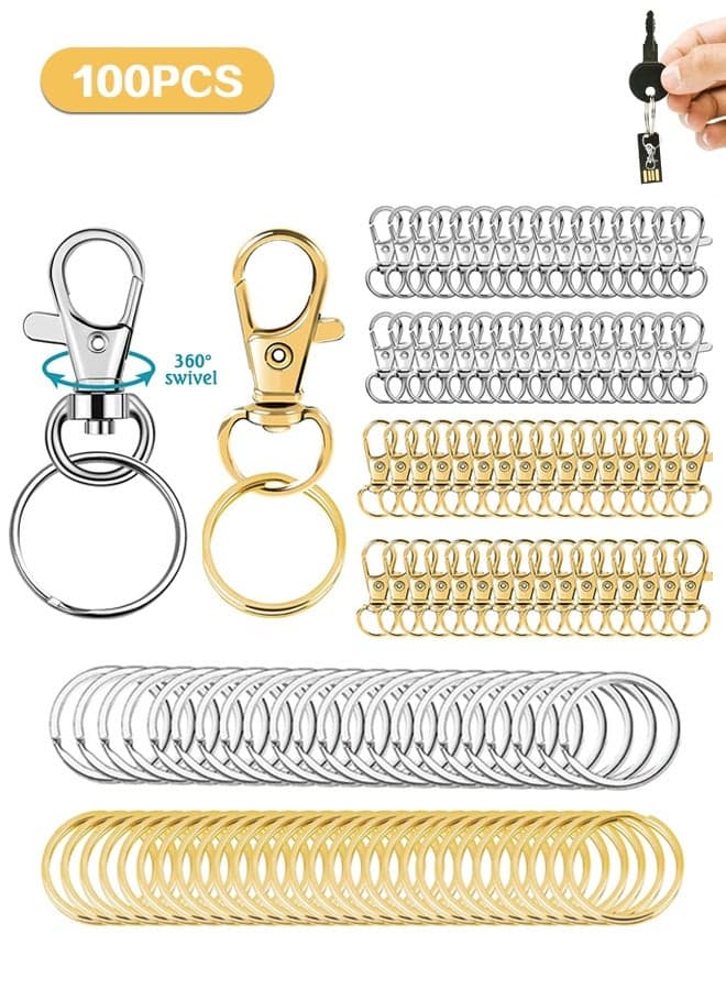 100PCS Keychain Making Supplies, Lobster Claw Clasp with Key Rings, Keychain Making kit Including 50PCS Keychain Clip Hooks and 50PCS Key Chain Rings for Crafts