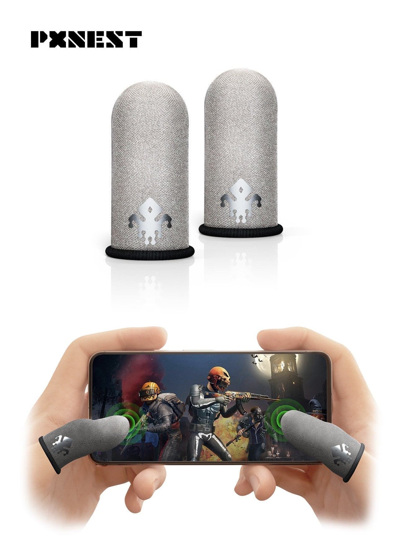 2-pics Gaming Finger Sleeves, Pure Silver Thread, Ultra High Sensitivity & Sweat-Resistant, for PUBG / Fortnite / Call of Duty / Rules of Survival (Black)