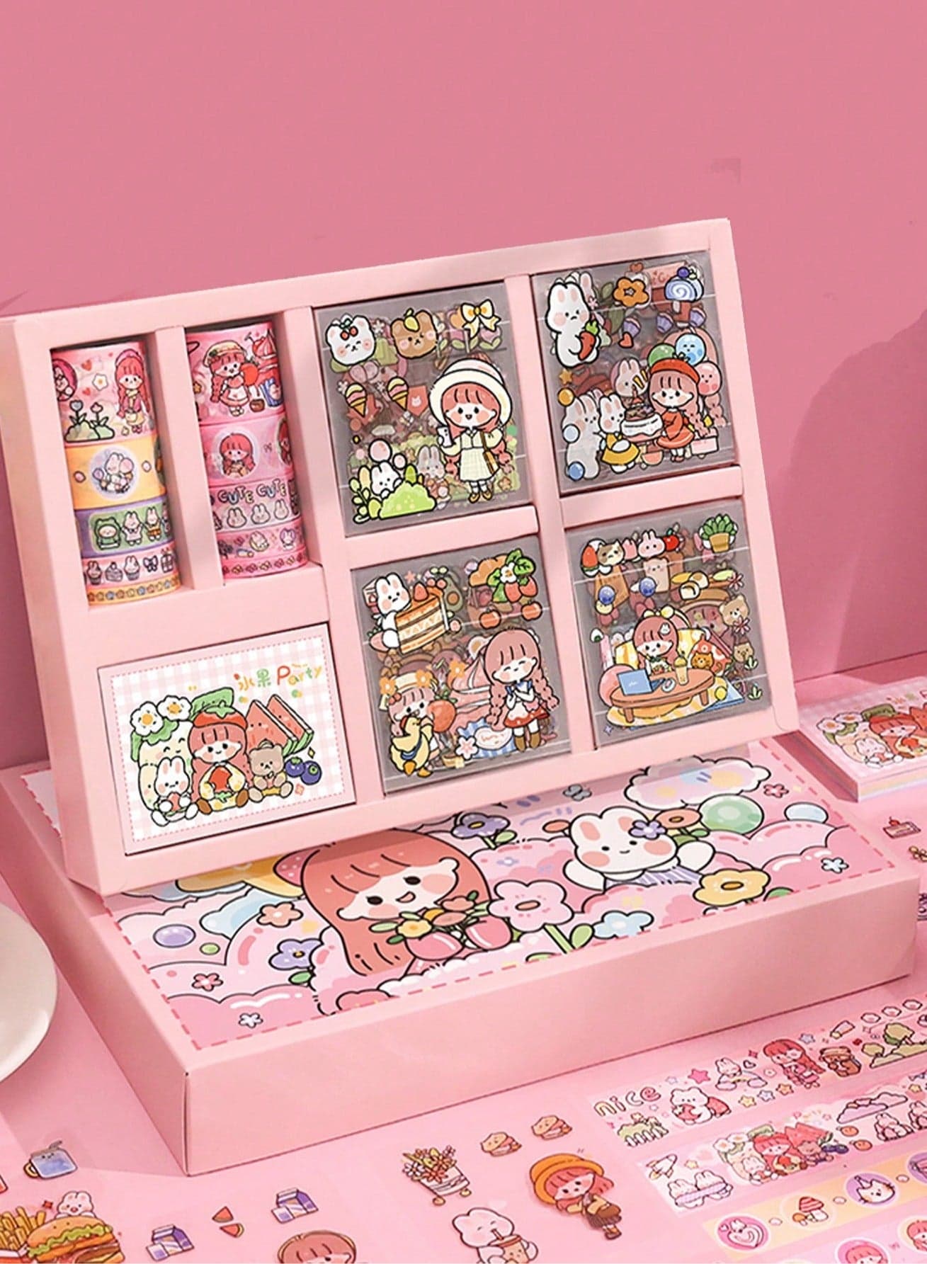 100 Sheets Cute Cartoon PET Waterproof Sticker Gift Box Set – Features Non-Repetitive Cartoon and Animal Designs, Ideal for Scrapbooking, DIY Crafts, and Decorative Projects; Perfect for Notebooks, Planners, Journals, and Water Bottles