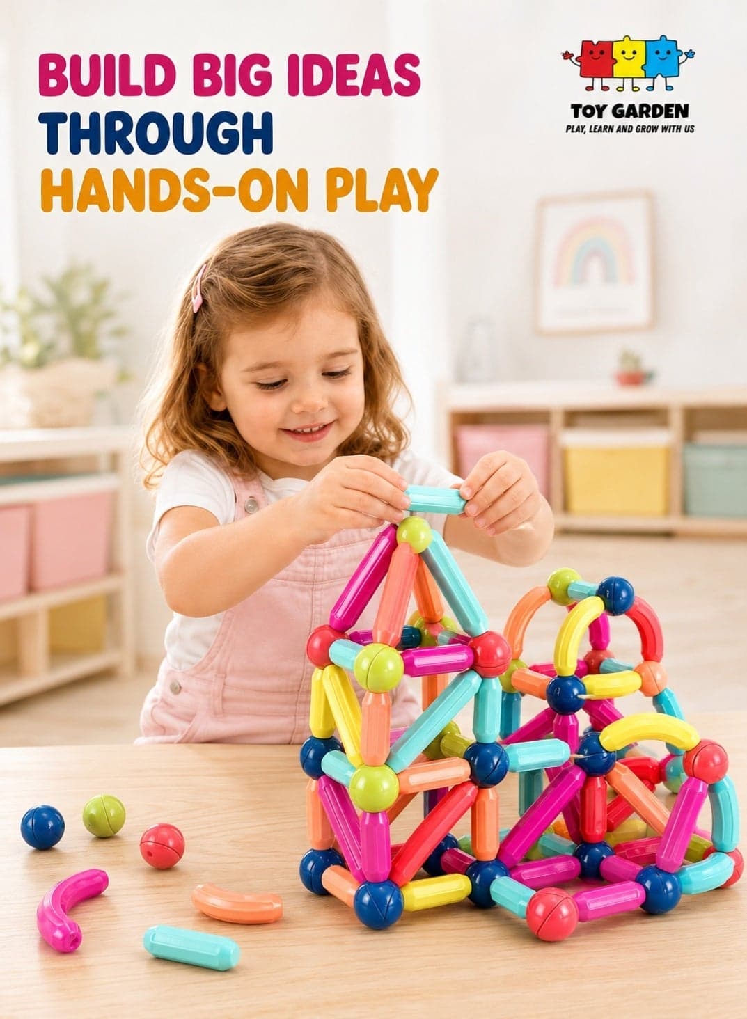STEM Magnetic Stacking Toys for Kids | 42-Piece Balls & Rods Building Set | Educational Magnetic Sticks & Blocks Construction Toy | Creative Learning Play for Boys & Girls
