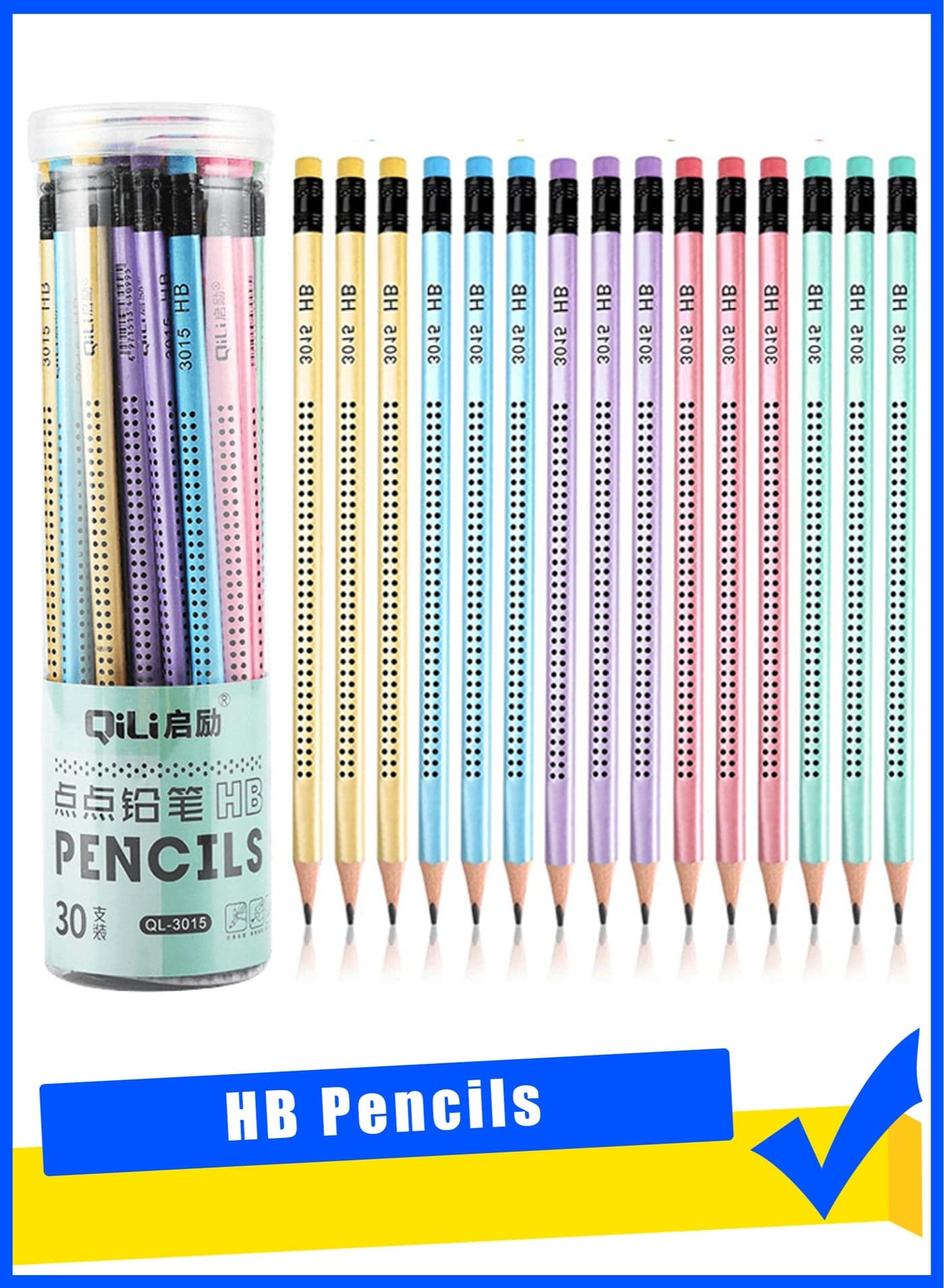 30 Pcs Wooden Black HB Pencils, Pre-Sharpened Pencil with Eraser, Triangle Non Slip Grip Graphite Pencil for Writing Drawing Sketching, Smooth Student Exam Tool for School Office Home