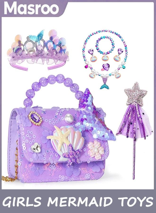Mermaid Toys,Toddler Purse, Girls Mermaid Play Purse for Little Girls Play Jewelry Birthday for Toddler Age 3 4 5 6 7 8 Years Old