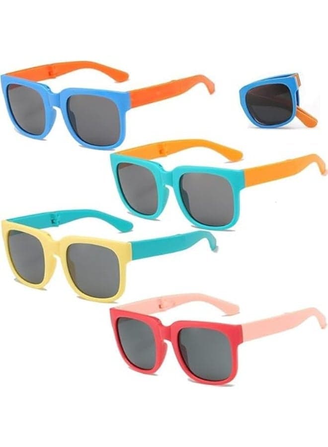4 Pack Kids Sunglasses, Foldable Polarized Sunglasses for Boys and Girls Ages 6–8, UV400 Protection TPEE Flexible Frame Toddler Glasses for Outdoor Sports Travel Beach