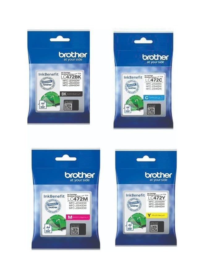 LC472 4-Color Ink Cartridge Set For MFC-J2340DW J3940DW Printer Black/Cyan/Magenta/Yellow