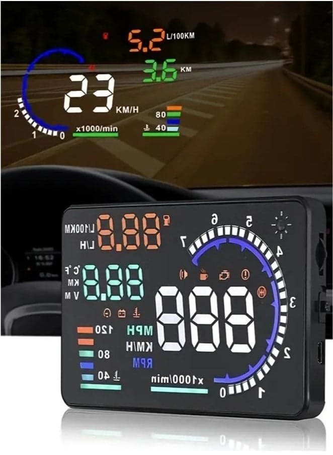 Head Up Display ,OBDII HUD Display for Cars ,A8 Head up Display 5.7in Digital Speedometer for Car MPH with Multiple Alarm,Light Sensor Windshield OBDII Interface only for Cars from 2012 Onwards