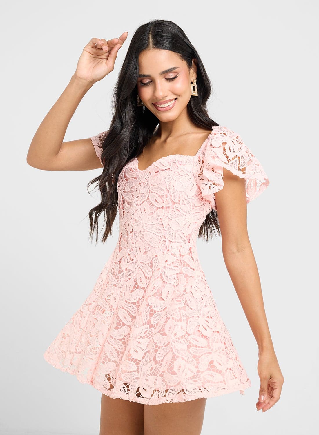 Lace Flutter Sleeve Dress