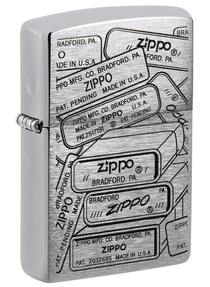 Zippo 48713 200 Bottom Stamps Design Brushed Chrome Windproof Lighter