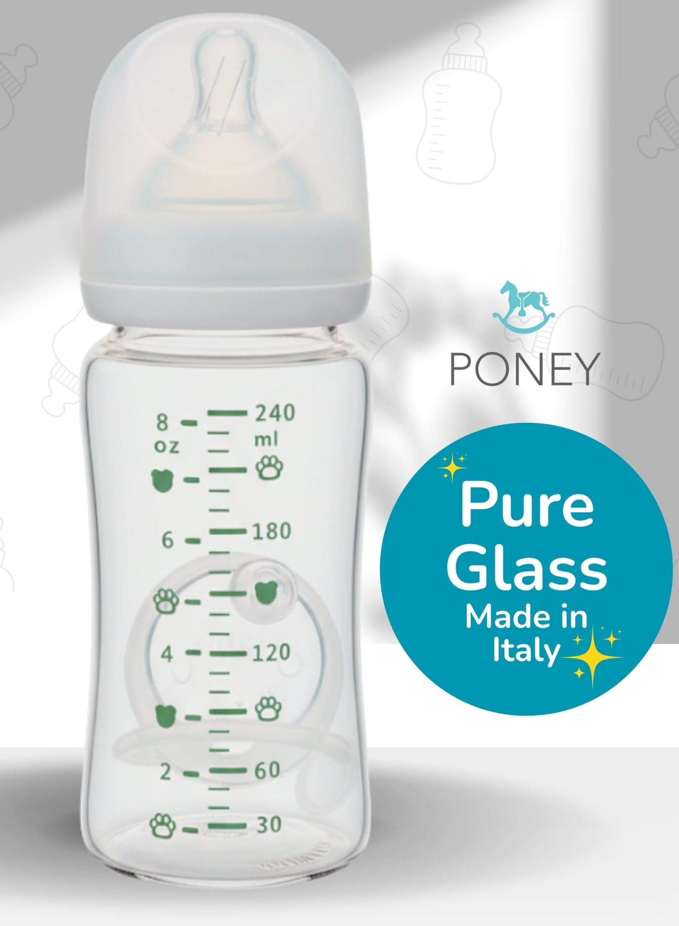 Poney Glass Feeding Bottle 240ml | Milk Bottle for Baby | Baby Feeder | Baby Bottle Glass | Safe & Durable Feeding Glass Bottle for Newborns