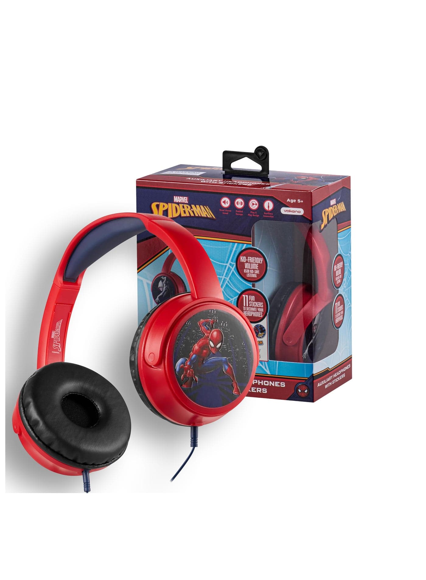 SMD Volkano Spiderman Aux Wired On-Ear Headphones | Safe Sound with Built-in Mic | Soft Padded HeadBand With Swivel Earcups | Stereo Sound Toddler Headphones | Electronic Learning Toy for Kids