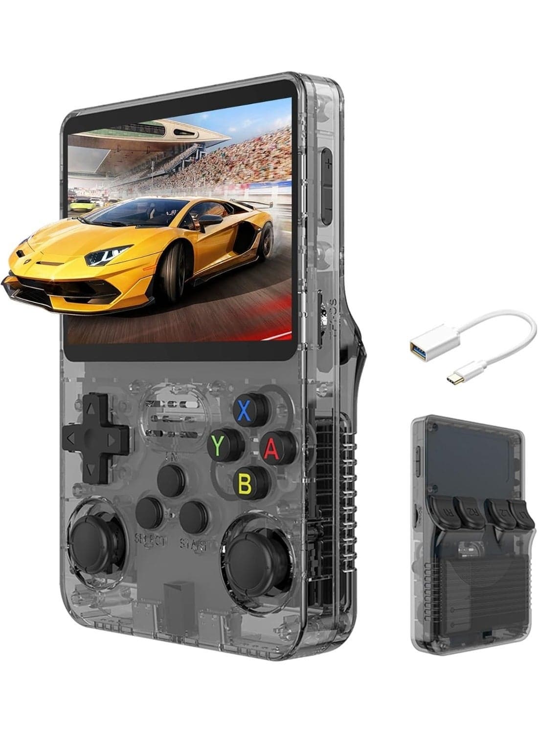 R36S Handheld Game Console 3.5 Inch IPS Retro Video Game Console 15000+ Built-in Games Open Source Linux System Portable Gaming Device with 32GB+64GB TF Card Black