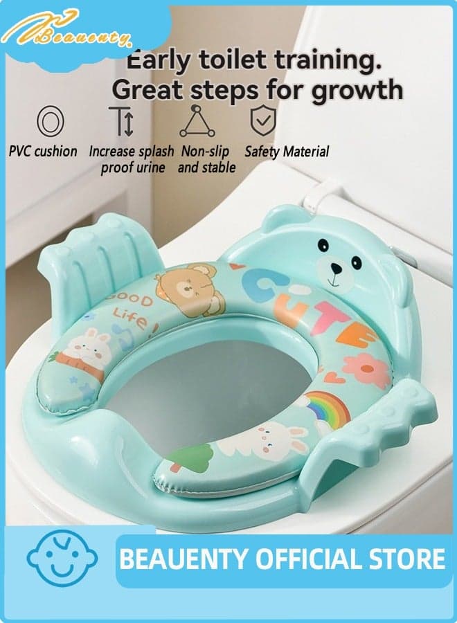 Baby Potty Training Toilet Seat with Soft Cushion Handles, Non-Slip Splash Guard Toddlers Toilet Training Seat for Boys and Girls