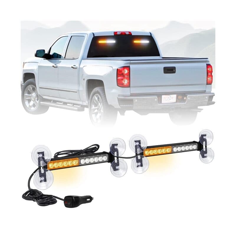 2x 10.7 inch Emergency Strobe Lights Bar 24 LED Red White Warning Flashing Dash Side Window Front/Rear windshield Lights Grill Surface Mount for Volunteer Firefighter Vehicles POV Truck