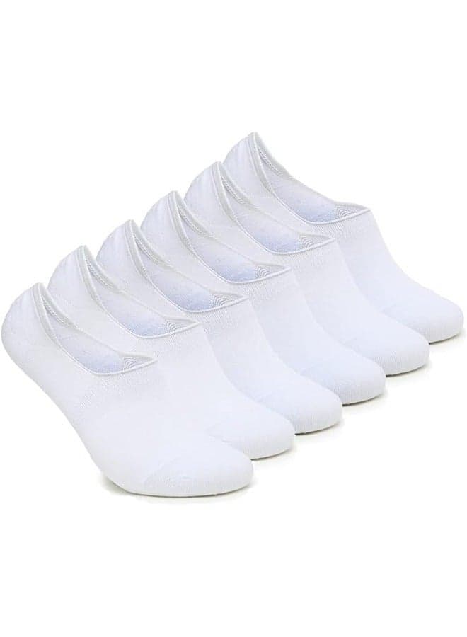 6 Pairs mens no show socks - cotton non-slip loafer sock - invisible liners - free size EU 40 to 45 (WHITE - 6 pairs, 6)