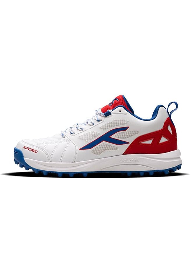 Terrafield Cricket Shoes | Terraspike Rubber Studs | Embedded Support Plate For Stability | Lightweight & Durable | Ideal For Turf, Ground & Hard Surfaces (White/Blue/Red ; Uk 7)
