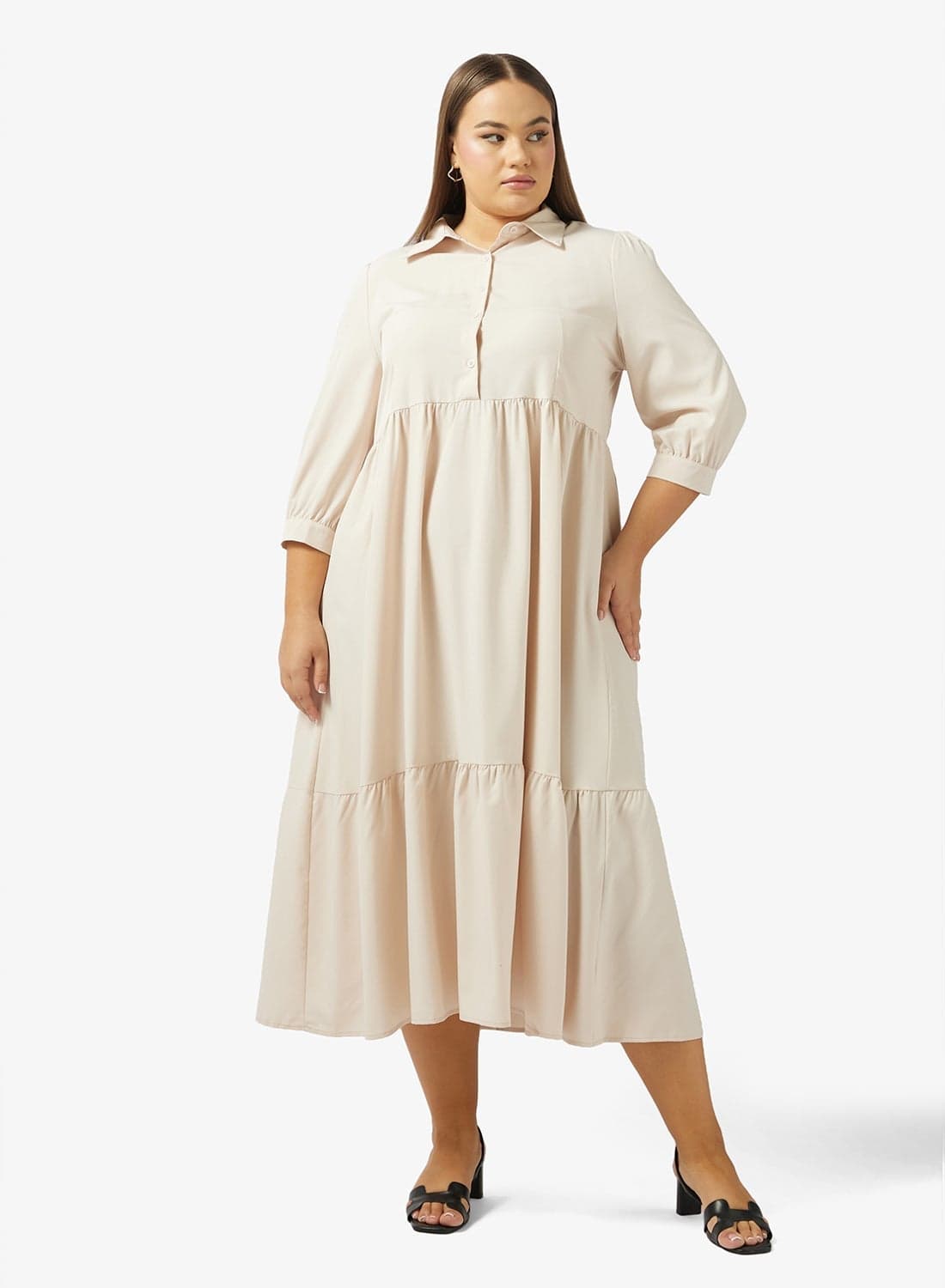 Button Up A Line Tiered Dress