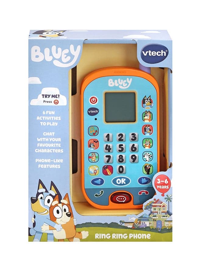 Bluey Ring Ring Learning Phone (Orange) Chat with Bluey and Bingo for a fun, interactive | Change the ringtone, adjust brightness, and more, mimicking real phone functions | Ideal gift for children aged 3-6 years, promoting interactive play and early learning.
