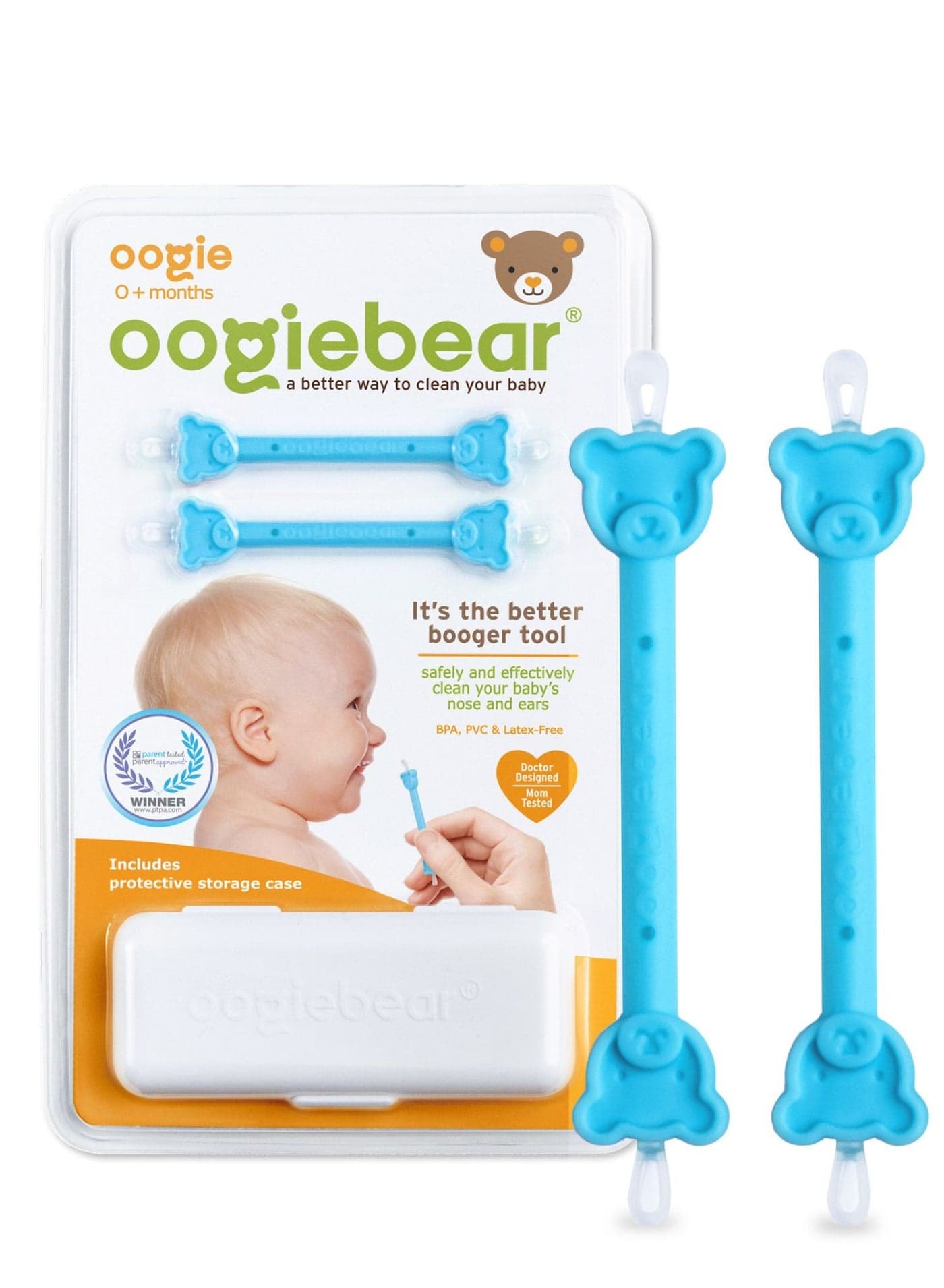 Nose and Ear Gadget. Safe, Easy Nasal Booger and Ear Cleaner for Newborns and Infants. Dual Earwax and Snot Remover. Aspirator Alternative - 2 pack with case - BLUE