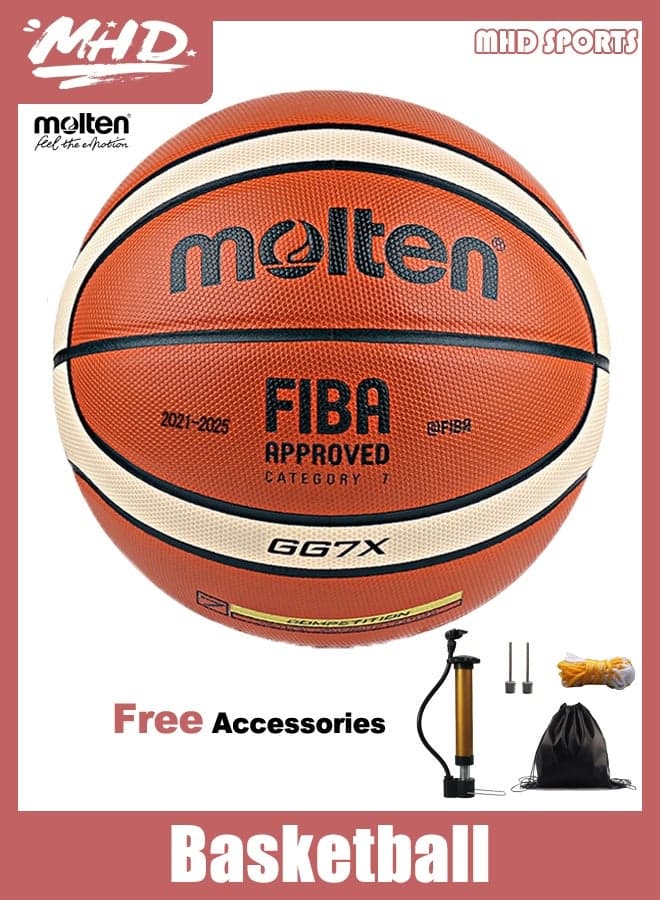 FIBA Approved Genuine Leather Basketball 7 (With Accessories Ball Pin Net Pump Bag)