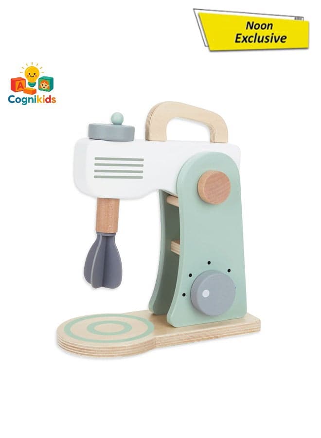Mini Baker's Toy Mixer Set – Wooden & Plastic Kitchen Appliance for Kids with Mixing Bowl, Flour Canister & Tools – Pretend Play Baking Set for Toddlers Ages 3+
