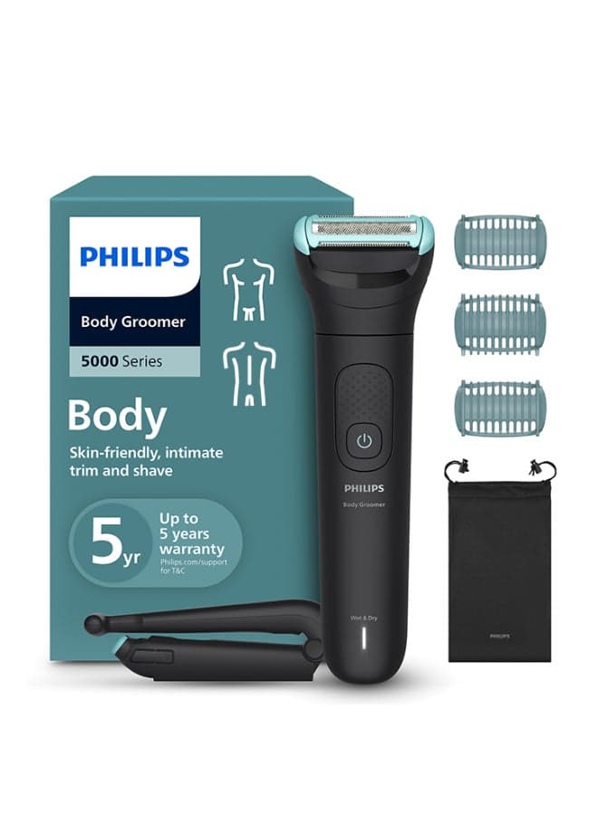 Body Groomer BG5480/15 | Trim & shave body hair & balls | 100% showerproof | Skin-friendly | Back attachment for hard-to-reach areas | 2/3/5 mm combs | 100 min cordless 100min, back attachment, 3 combs-Black