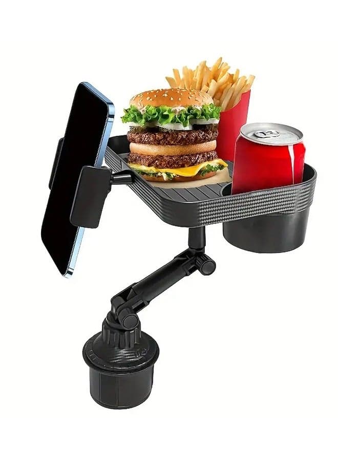 Adjustable car cup holder tray, 3-in-1 car food tray, universal car cup holder with tray, phone holder, rotating car cup holder, extended car feeding tray, multifunctional car cup holder