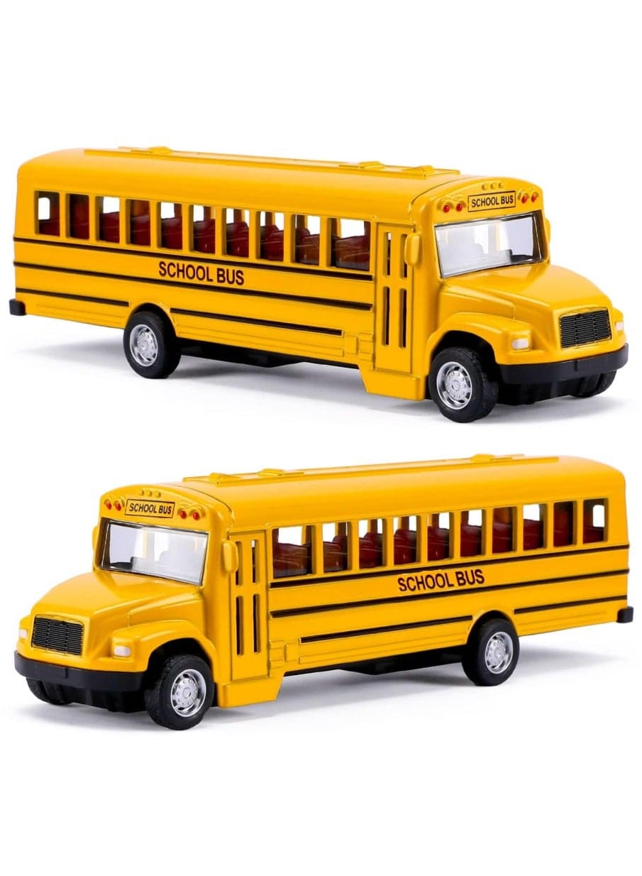 Kids School Bus Toy Set – 2PCS Yellow School Bus Die-Cast Style Vehicles | Durable Push & Go School Bus Toy Set for Boys & Girls | Educational Pretend-Play Vehicles for Kids | Birthday Gift Car Set for Toddlers, Preschoolers & Collectors