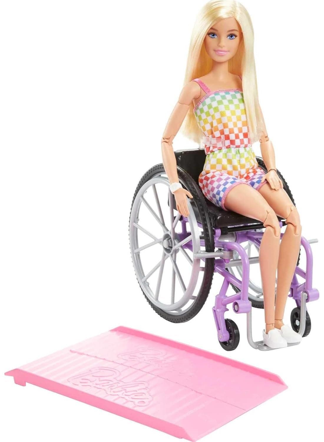 Fashionistas Doll #194 with Wheelchair & Ramp, Blond Hair, Rainbow Dress & Accessories