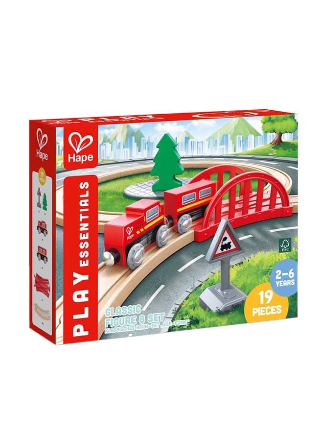 Hape Wooden Classic Figure8 Train And Railway Set 19-Piece – Toy Vehicle for Kids Ages 3+